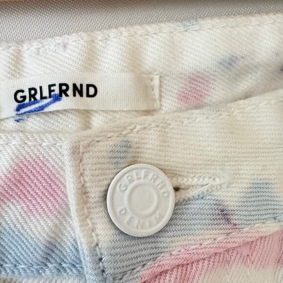 Grlfrnd Women Cindy Shorts Size 24 Sugaree Tie Dye White Denim Pink Raw Hem Jean - Picture 3 of 11